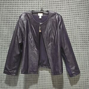 Purple Faux Leather Moto Jacket Lg Chicos 2 Stretch Biker Bomber Boho Glam Rock
